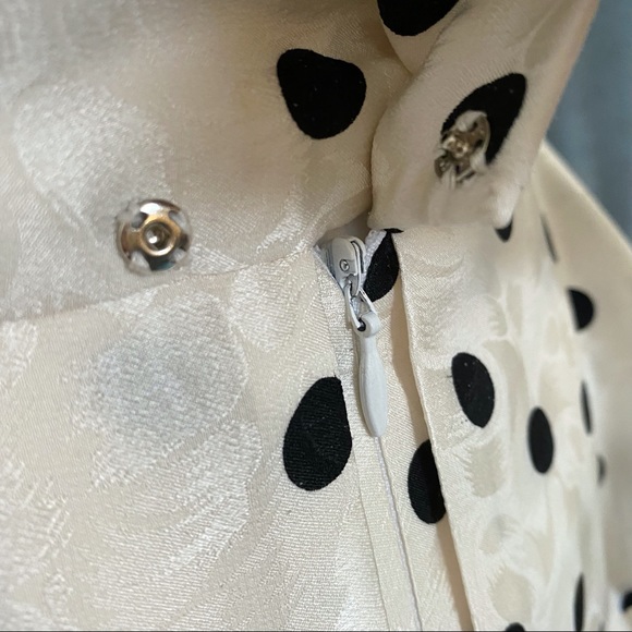 Vintage 1980’s SCAASI Boutique white black polka dot ruffle button up back dress - Picture 9 of 16